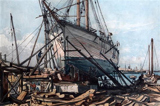 Claude Muncaster (1903-1974) Maigneau Ship Building Yard, Palma 13 x 19.5in.